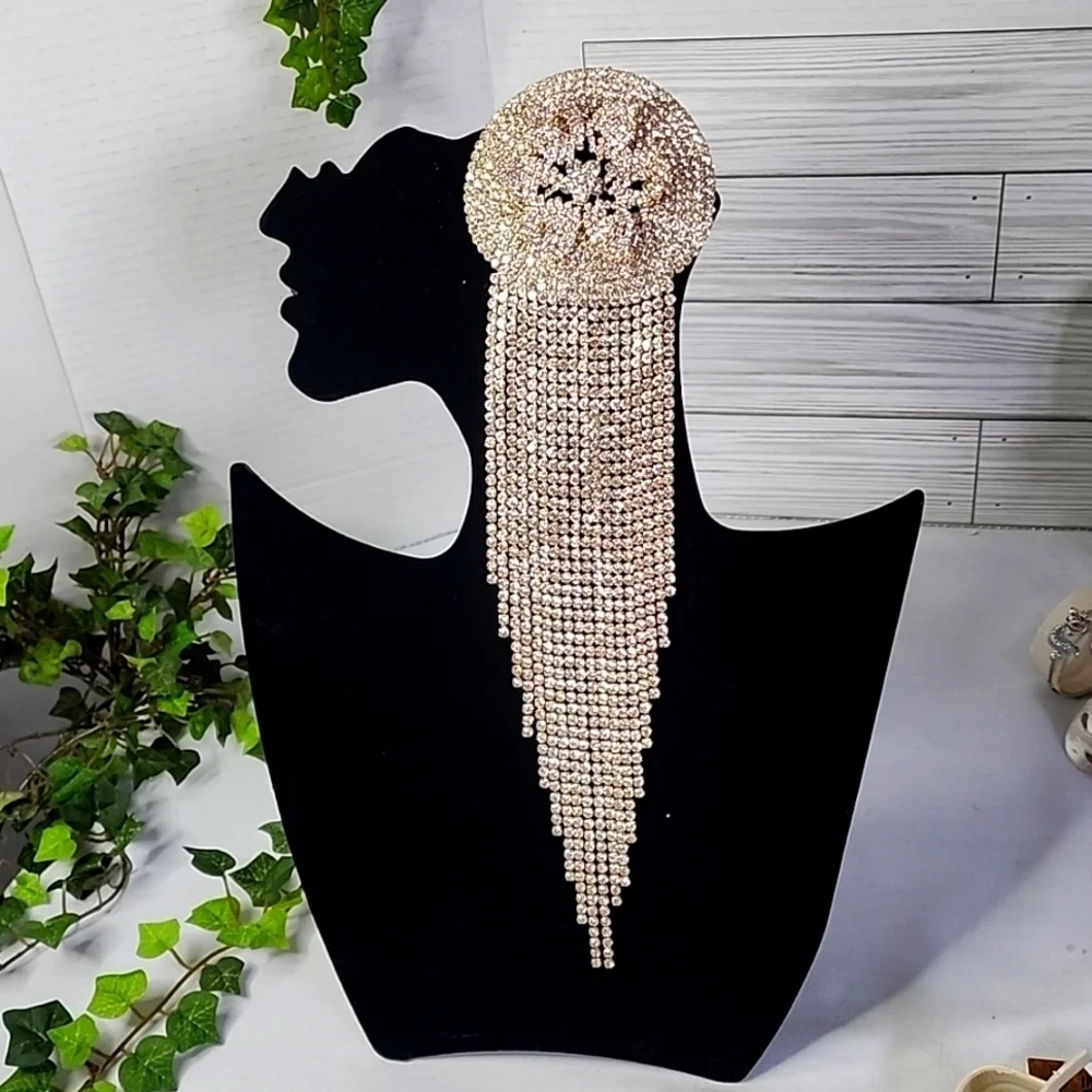 Large Statement Petal Flower Brooch Pin Yellow Gold Rhinestone Fringe New